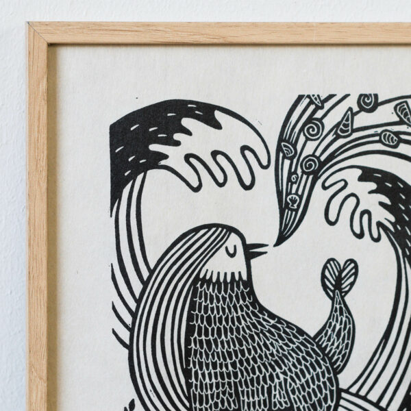 détail d'une estampe représentant une chimère du folklore japonais dans les vagues