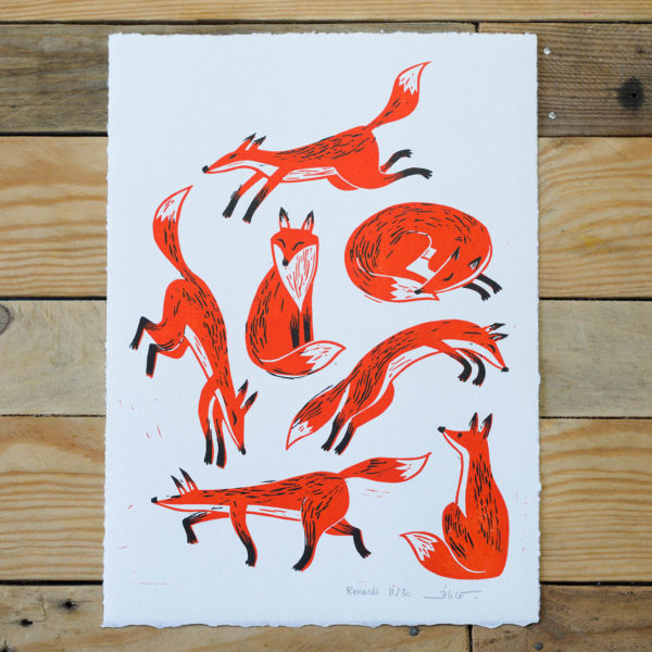 illustration originale de renards roux en mouvement