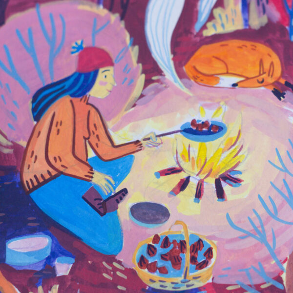 Gouache Originale Feu de camp – Image 3