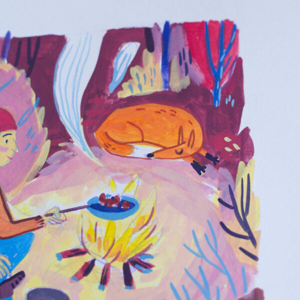 Gouache Originale Feu de camp – Image 4