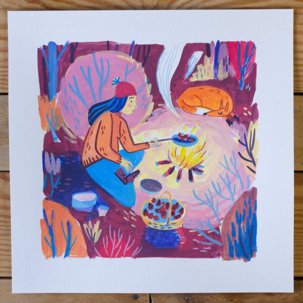 Gouache Originale Feu de camp – Image 2