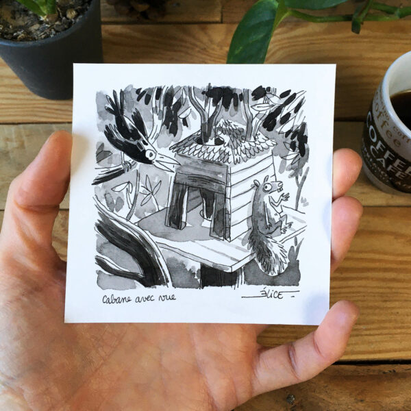 Encre de Chine Cabane avec vue