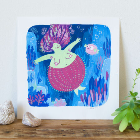 peinture à la gouache sirène et poisson